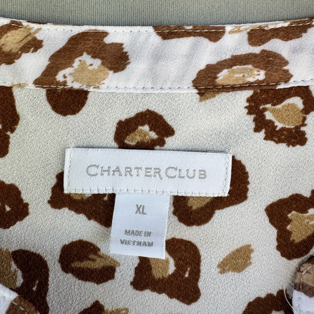 Charter Club Cream and Brown Leopard Print Peasant Blouse - Picture 5 of 9